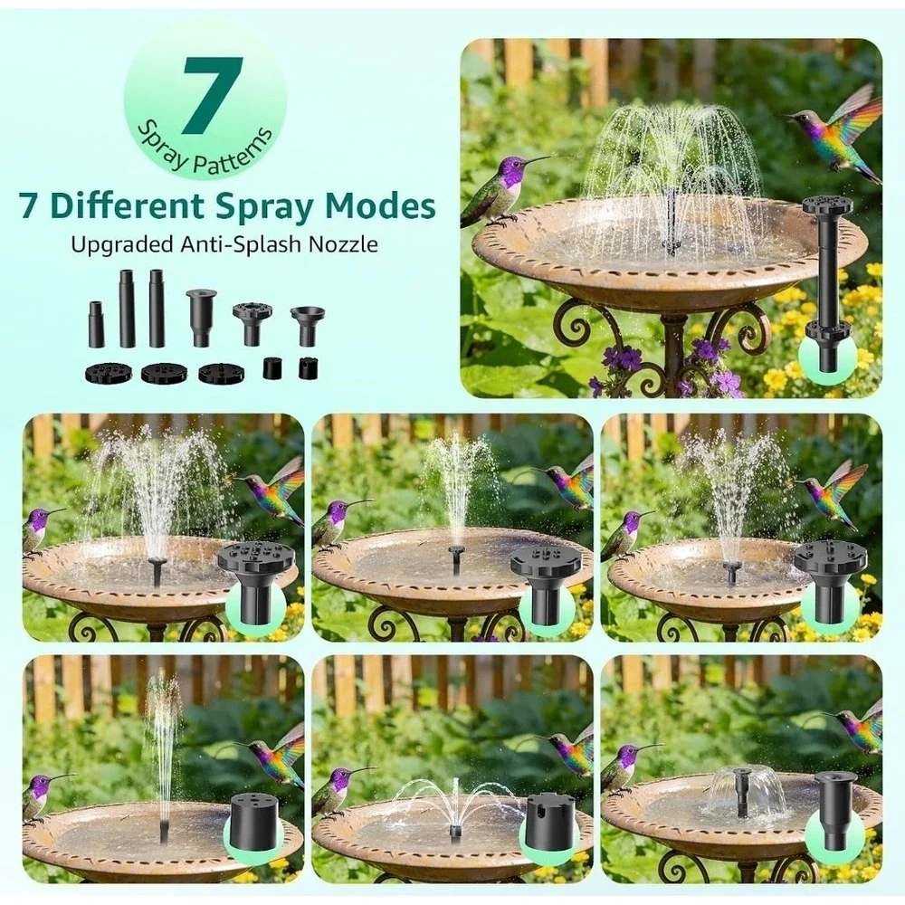Solar Fountain Pump for Bird Bath, 8W Solar Water Fountain Pump with Dry-Run ...